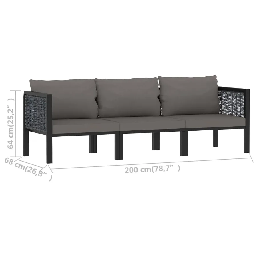 Canapé à 3 places avec coussins Anthracite Résine tressée - 9