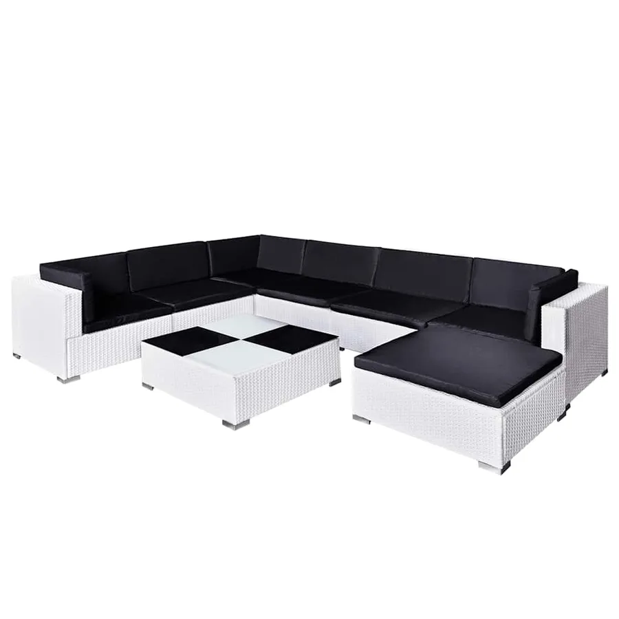 Salon de jardin 8 pcs avec coussins Résine tressée Blanc - 2