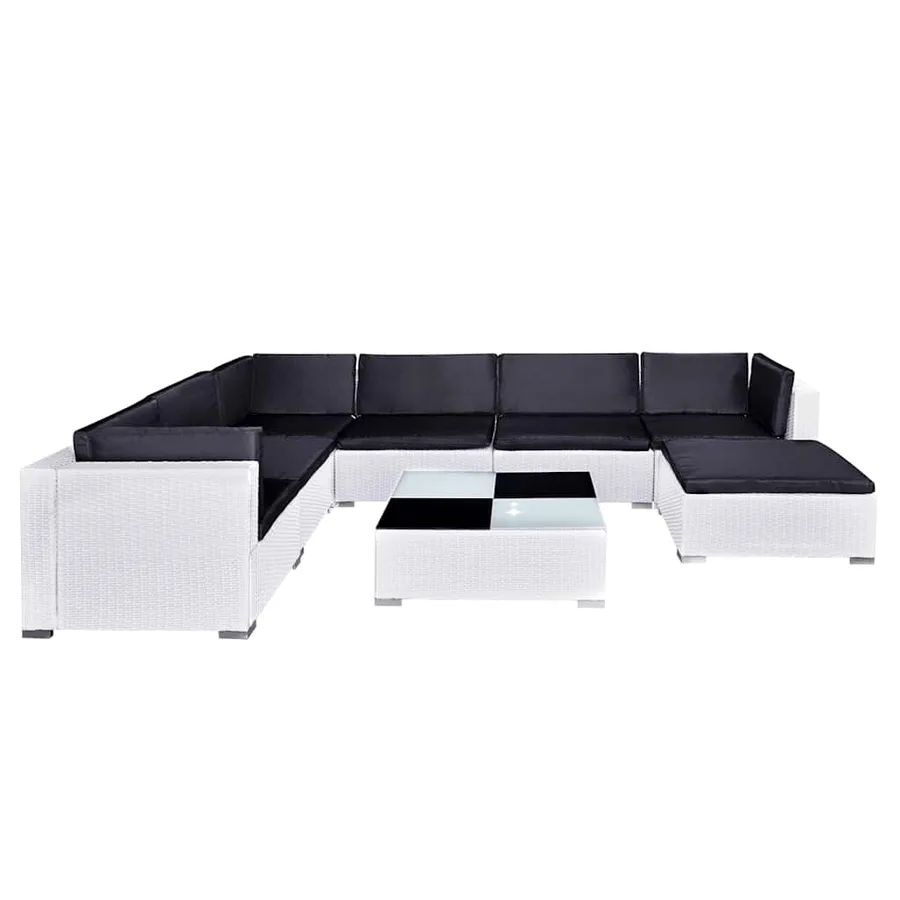 Salon de jardin 8 pcs avec coussins Résine tressée Blanc - 3