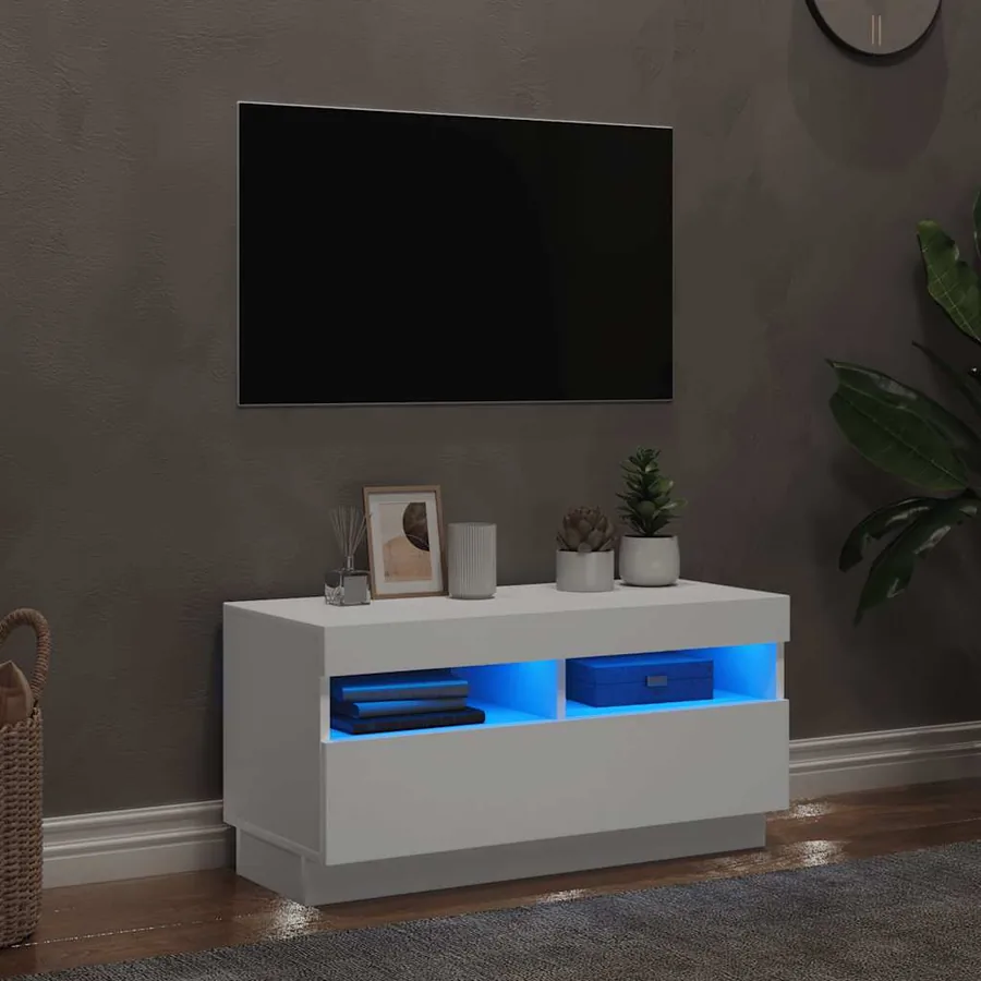 Meuble TV avec lumières LED blanc 80x35x40 cm
