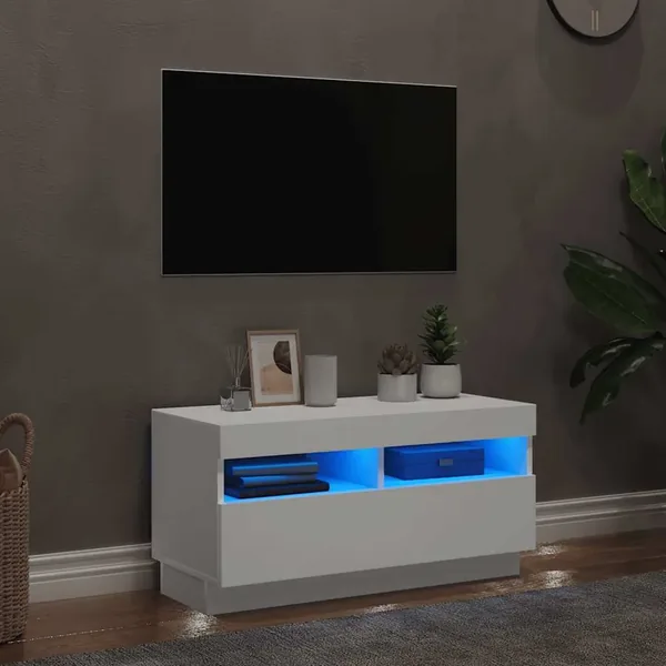 Meuble TV avec lumières LED blanc 80x35x40 cm