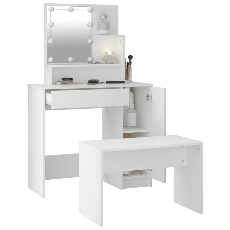 Ensemble de coiffeuse avec LED Blanc Bois d'ingénierie - 13