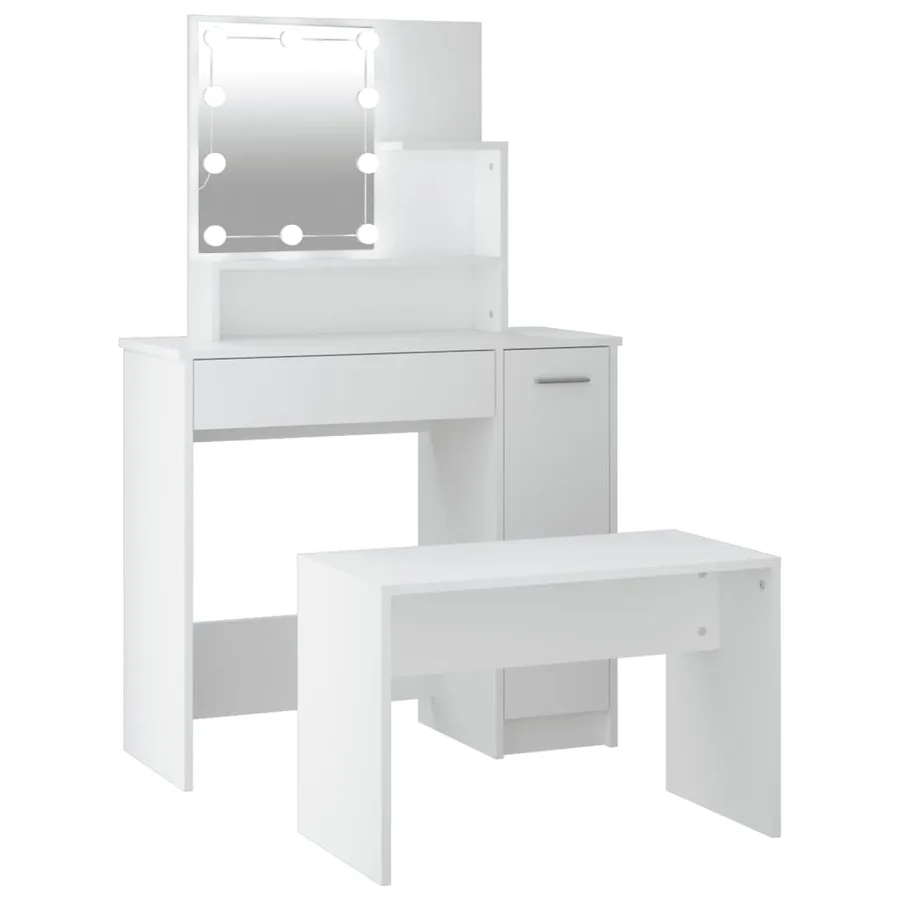 Ensemble de coiffeuse avec LED Blanc Bois d'ingénierie - 2