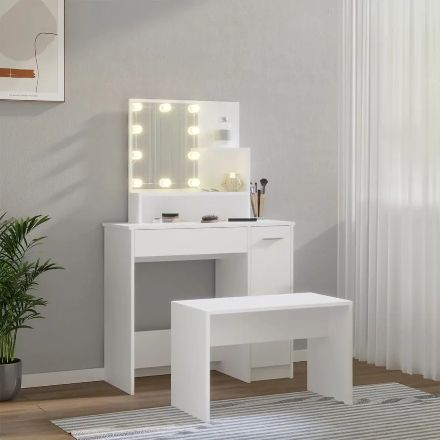 Ensemble de coiffeuse avec LED Blanc Bois d'ingénierie - 3