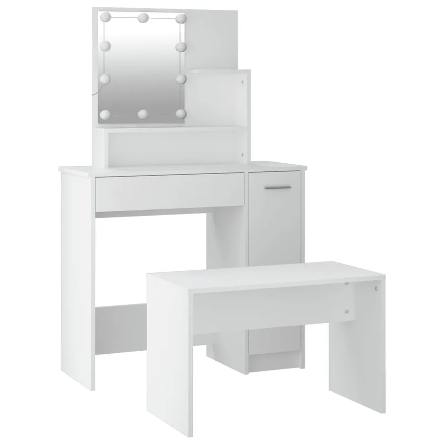 Ensemble de coiffeuse avec LED Blanc Bois d'ingénierie - 5