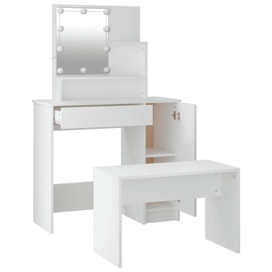 Ensemble de coiffeuse avec LED Blanc Bois d'ingénierie - 6