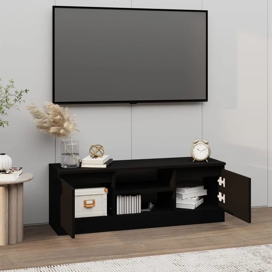 Meuble TV avec porte Noir 102x30x36 cm - 3