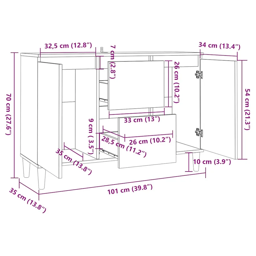 Buffet gris béton 101x35x70 cm bois d'ingénierie - 7
