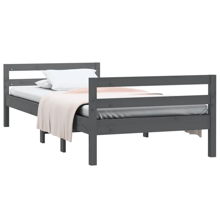 Cadre de lit sans matelas gris 90x200 cm bois de pin massif - 3