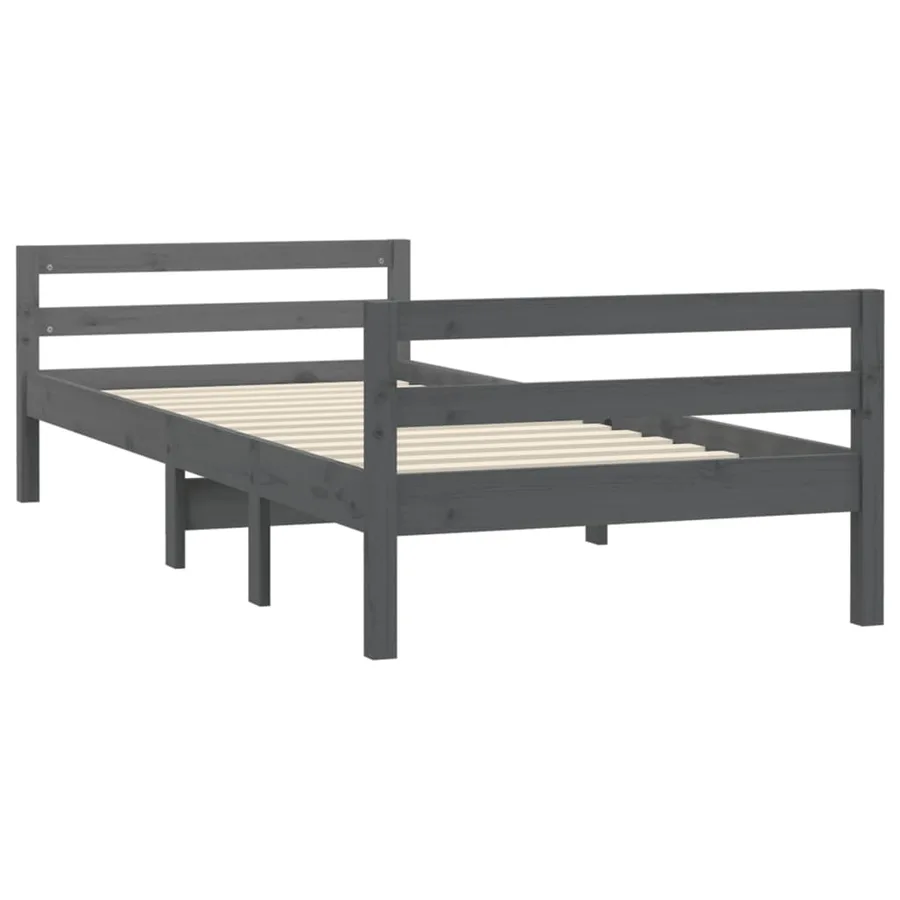 Cadre de lit sans matelas gris 90x200 cm bois de pin massif - 4
