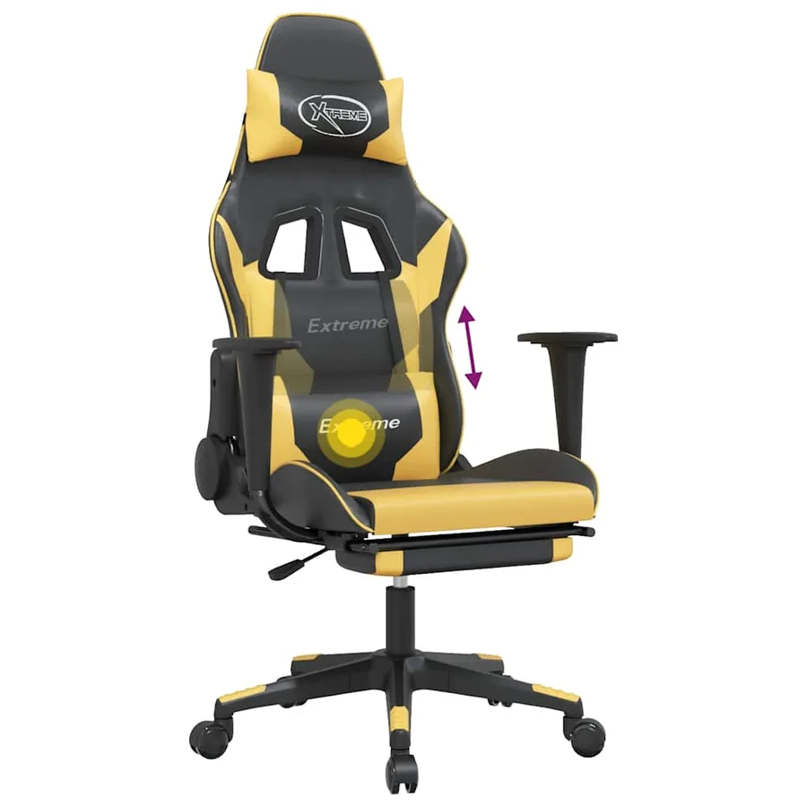Chaise de jeu de massage et repose-pied Noir doré Similicuir - 8