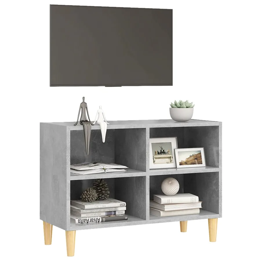 Meuble TV avec pieds en bois massif Gris béton 69,5x30x50 cm - 5