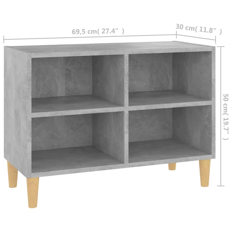 Meuble TV avec pieds en bois massif Gris béton 69,5x30x50 cm - 6