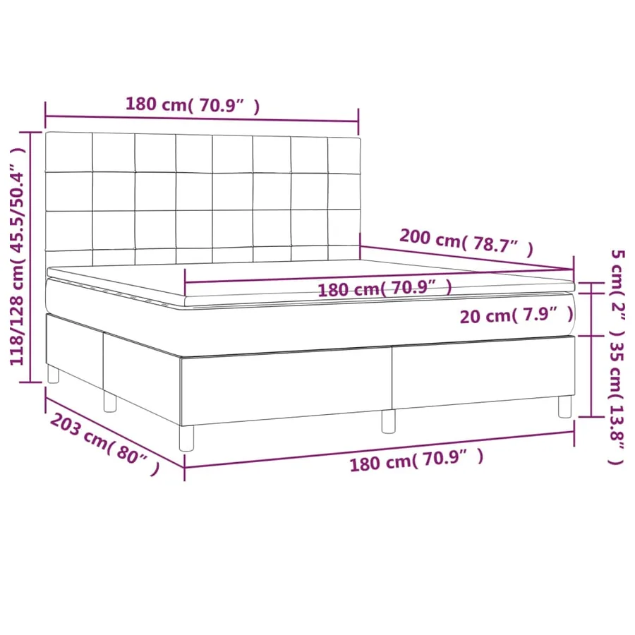 Sommier à lattes de lit et matelas et LED Gris clair 180x200 cm - 8