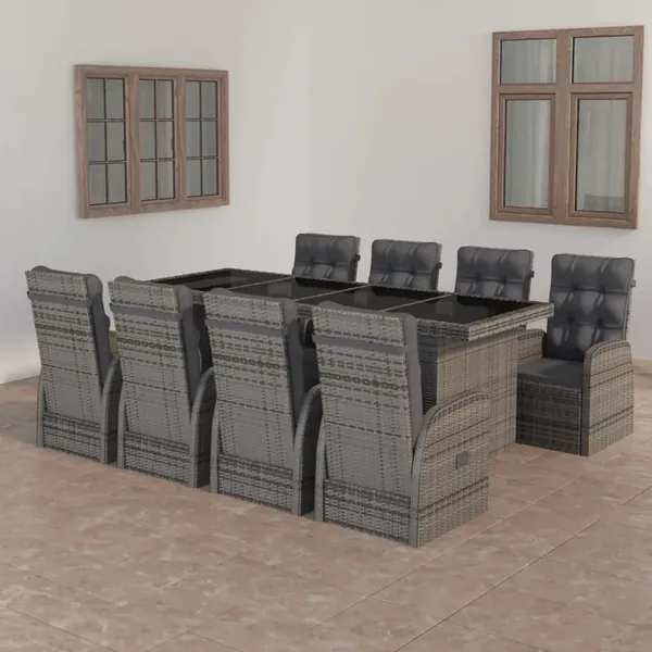 Ensemble à manger d'extérieur 9pcs coussins Résine tressée Gris
