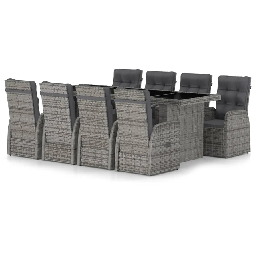 Ensemble à manger d'extérieur 9pcs coussins Résine tressée Gris - 2