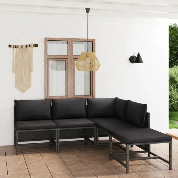 Salon de jardin 5 pcs avec coussins Résine tressée Gris