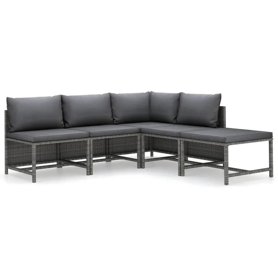 Salon de jardin 5 pcs avec coussins Résine tressée Gris - 2