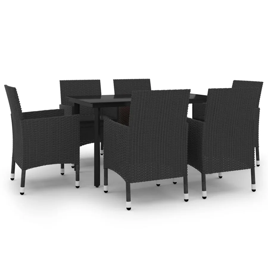 Ensemble à manger de jardin coussins 7 pcs Résine tressée Verre - 2