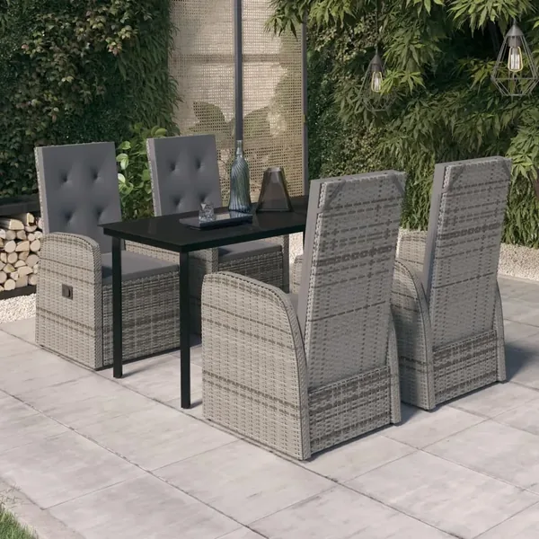 Ensemble à manger de jardin avec coussins 5 pcs Gris