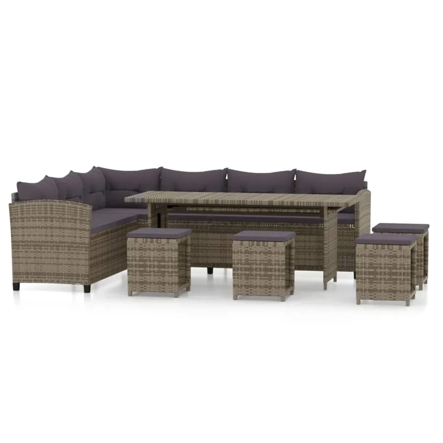 Salon de jardin 6 pcs avec coussins résine tressée gris - 2