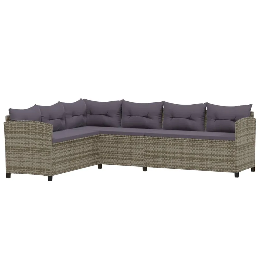 Salon de jardin 6 pcs avec coussins résine tressée gris - 8