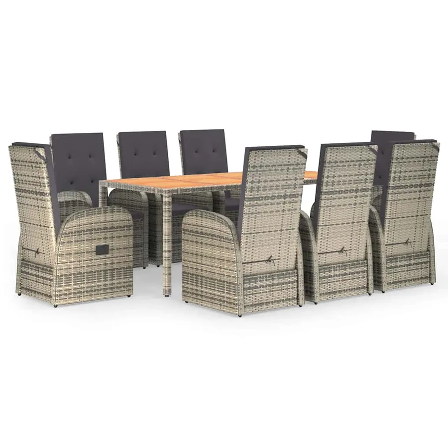 Ensemble à manger de jardin 9 pcs coussins gris résine tressée - 2