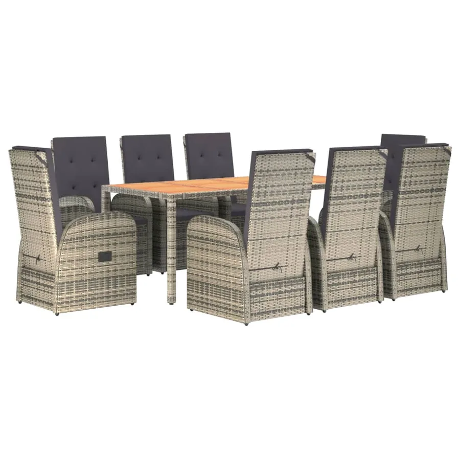 Ensemble à manger de jardin 9 pcs coussins gris résine tressée - 3