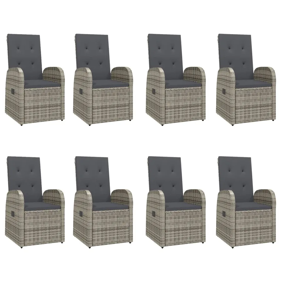Ensemble à manger de jardin 9 pcs coussins gris résine tressée - 4