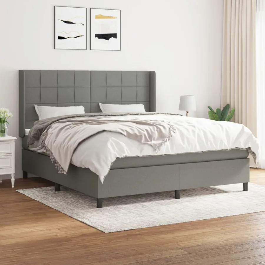 Sommier à lattes de lit avec matelas Gris foncé 180x200cm Tissu