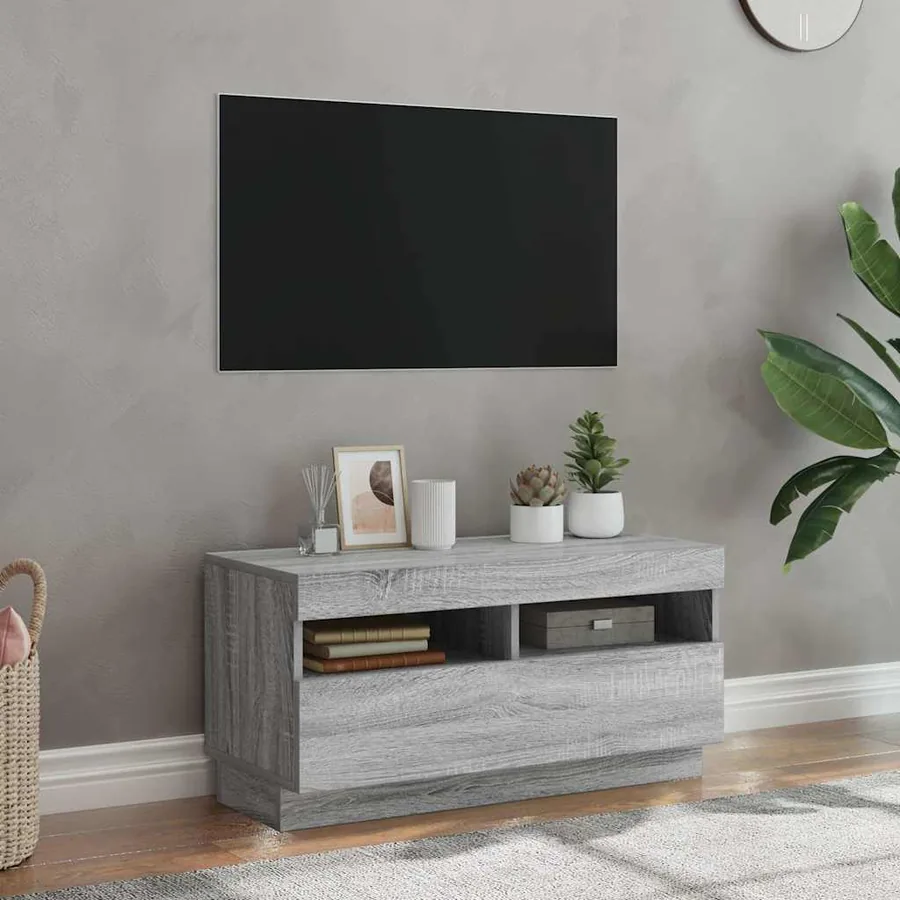 Meuble TV avec lumières LED sonoma gris 80x35x40 cm