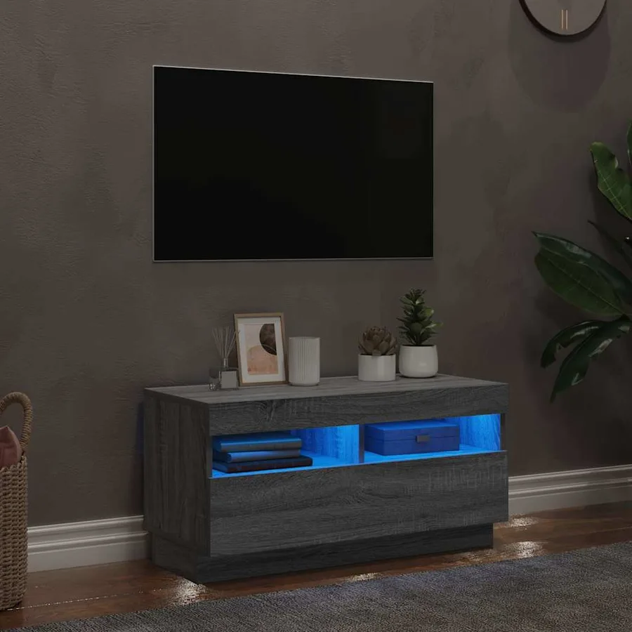 Meuble TV avec lumières LED sonoma gris 80x35x40 cm - 3