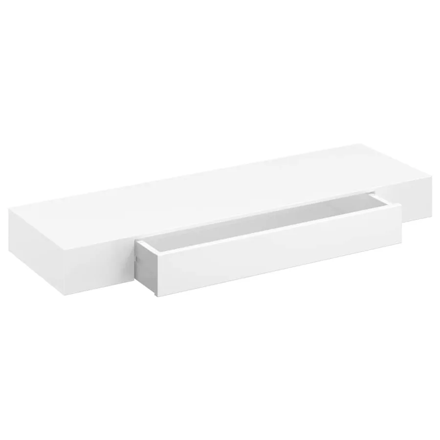 Étagère murale avec 1 tiroir MDF Blanc Rangement de livres/DVD - 7
