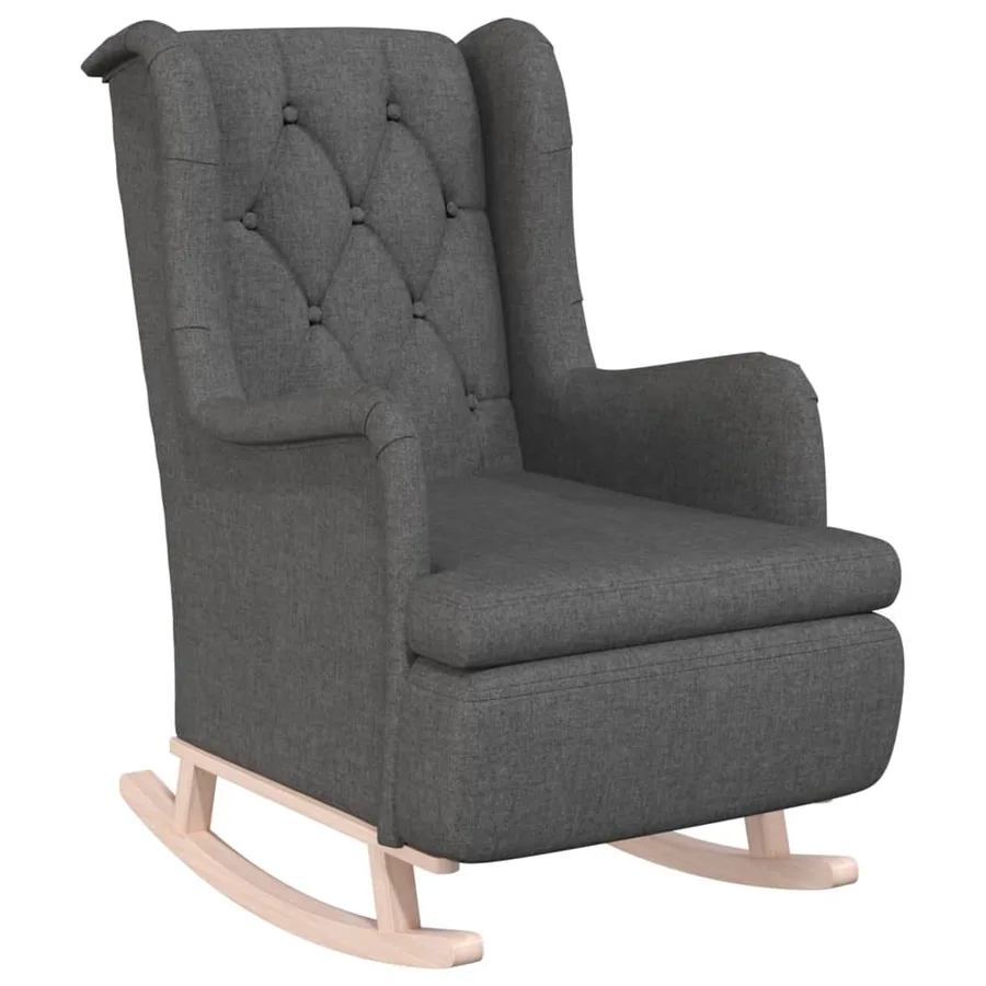 Fauteuil avec pieds à bascule en bois d'hévéa Gris foncé Tissu - 2