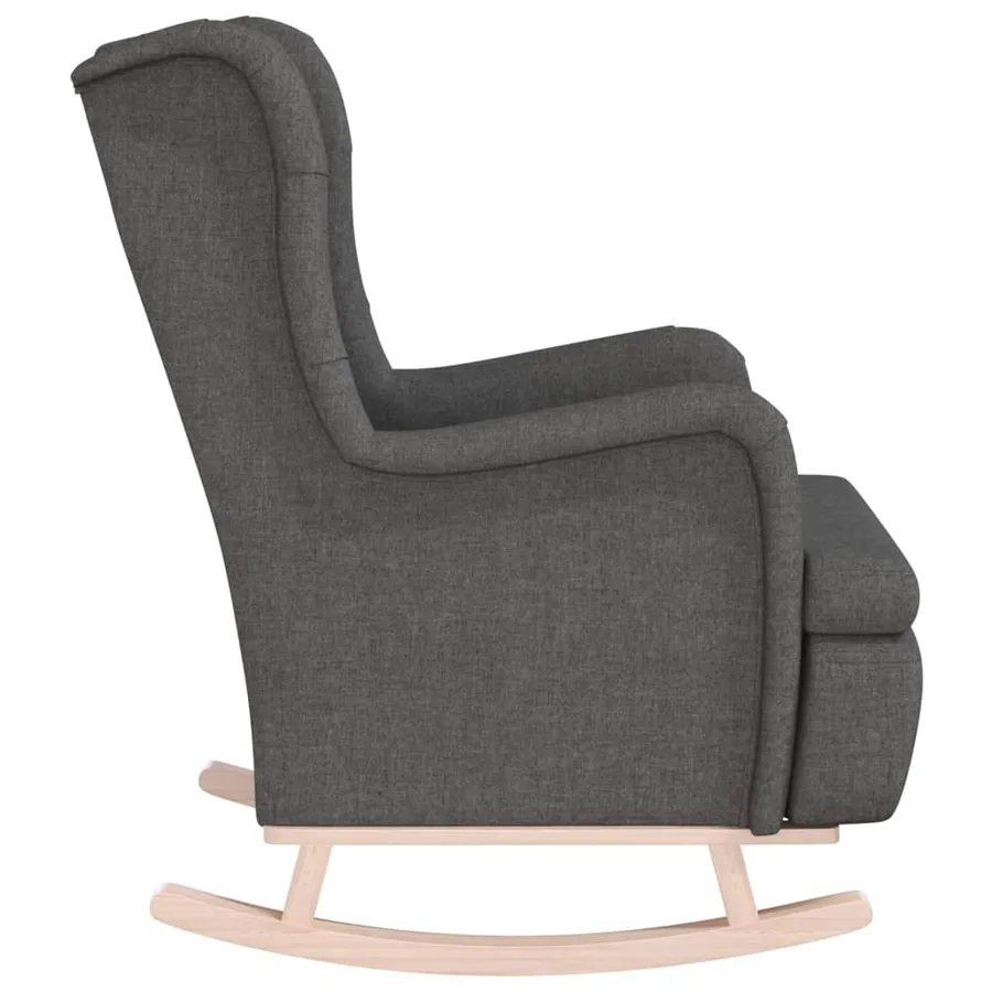 Fauteuil avec pieds à bascule en bois d'hévéa Gris foncé Tissu - 4
