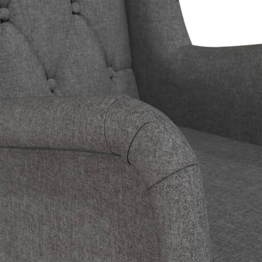 Fauteuil avec pieds à bascule en bois d'hévéa Gris foncé Tissu - 6