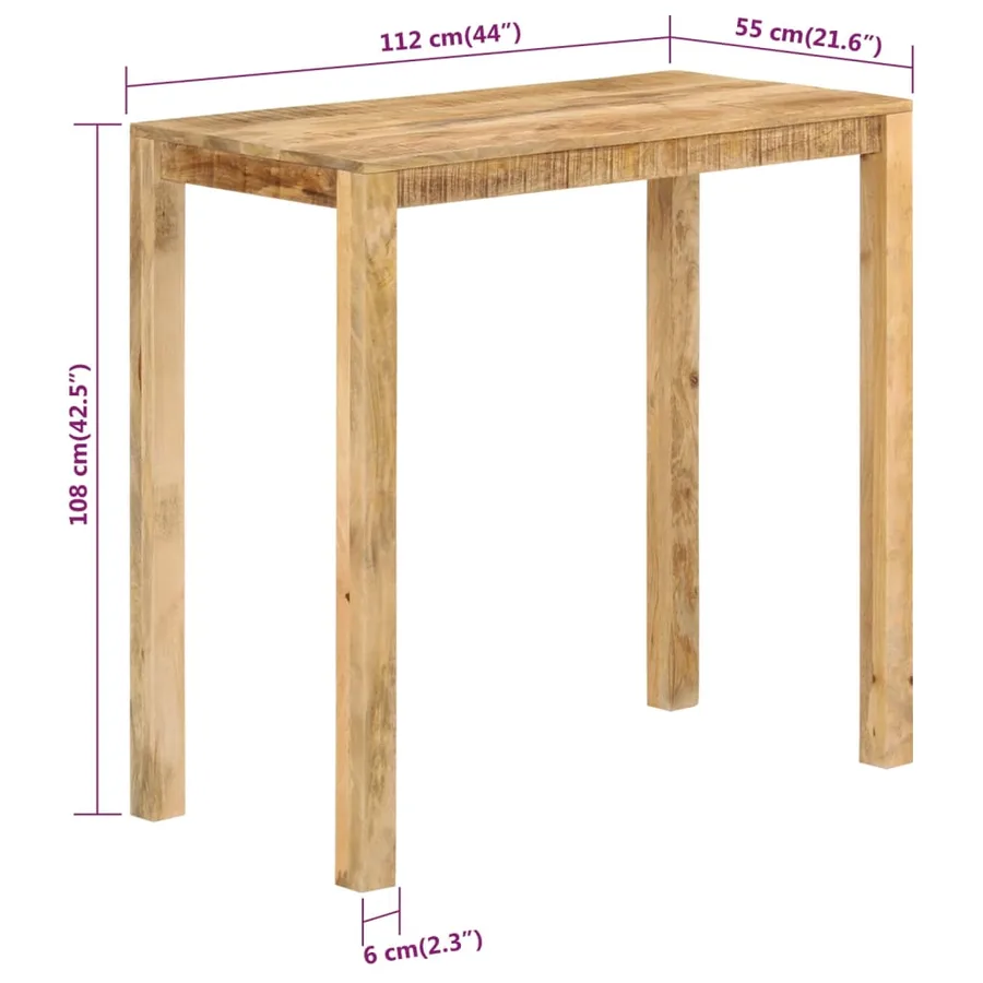 Table de bar 112x55x108 cm Bois de manguier massif - 8