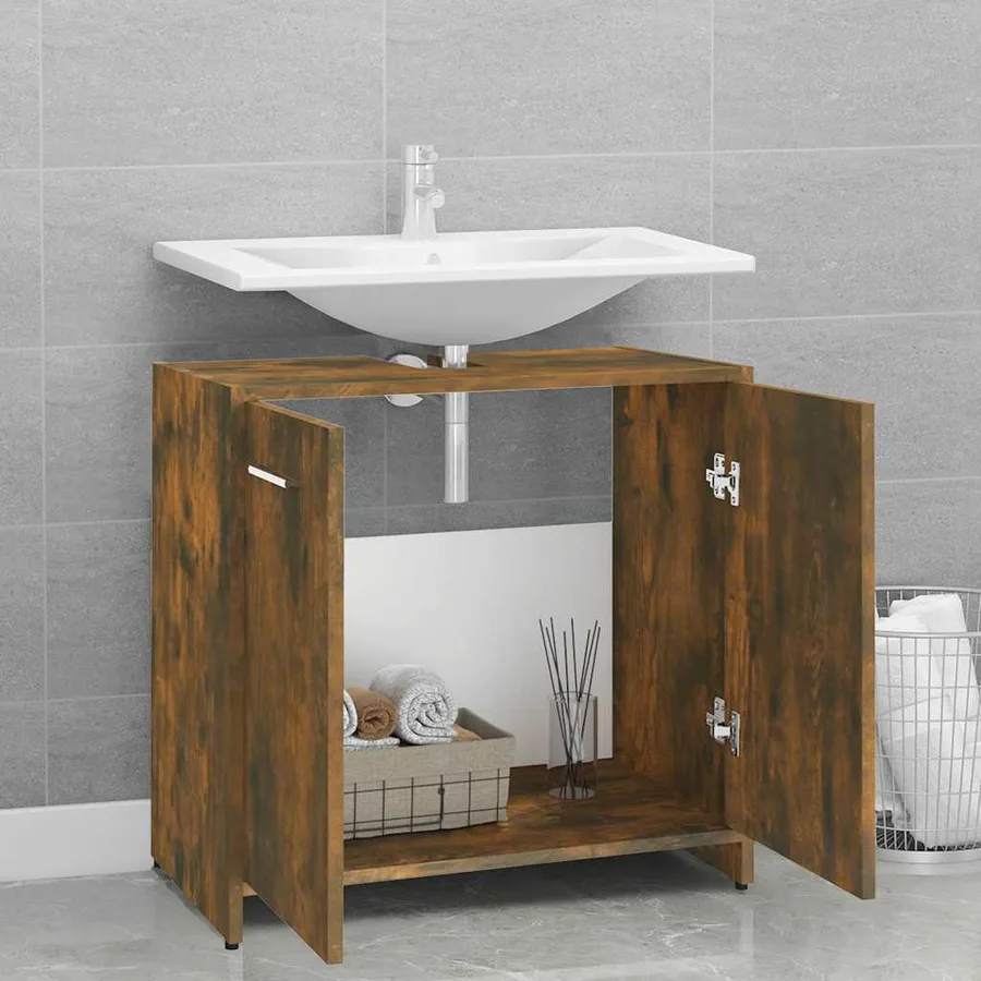 Armoire de bain Chêne fumé 60x33x60 cm Bois d'ingénierie - 3