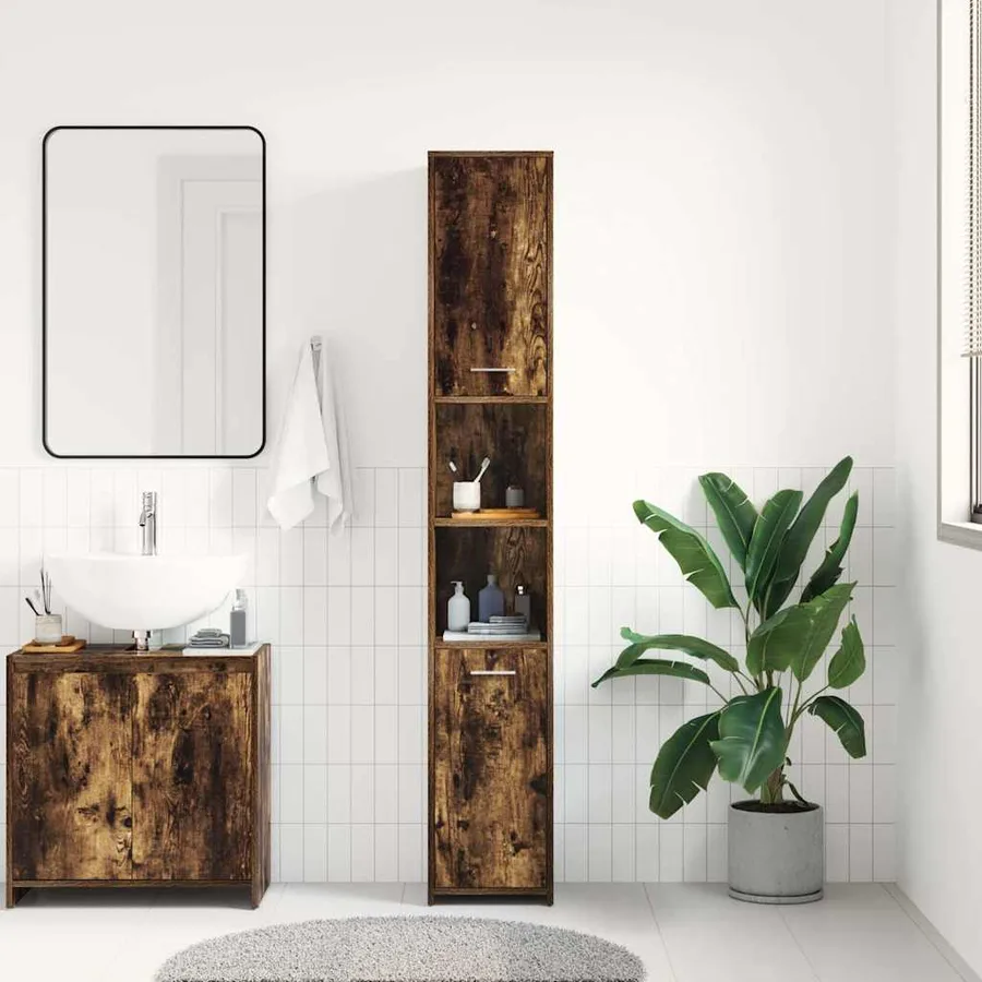 Armoire de bain Chêne fumé 30x30x183,5 cm Bois d'ingénierie - 3
