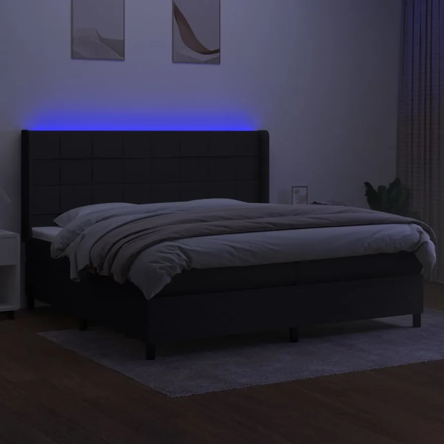 Sommier à lattes de lit et matelas et LED Noir 200x200 cm Tissu - 3