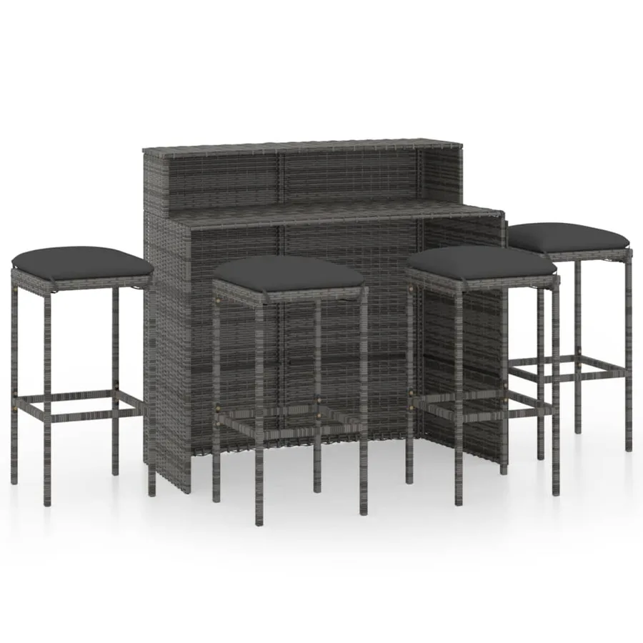 Ensemble de bar de jardin avec coussins 5 pcs Gris - 2
