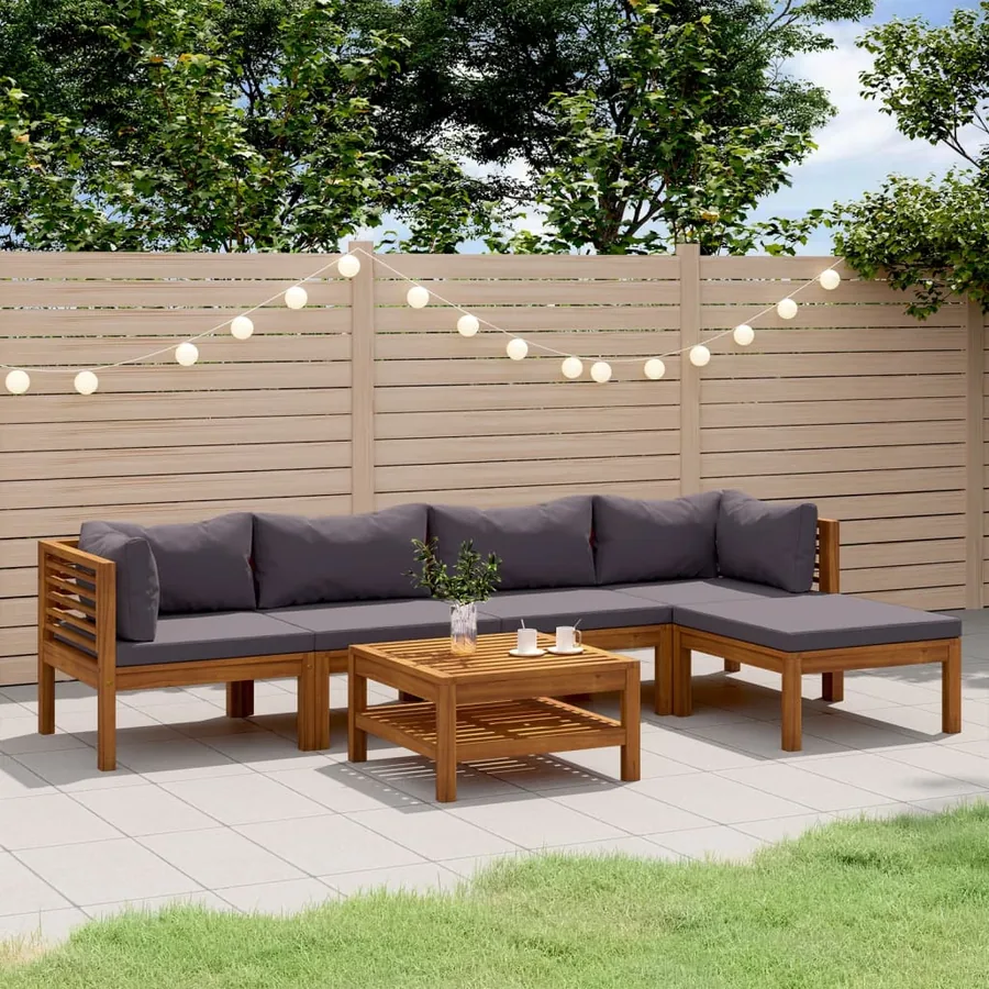 Salon de jardin 6 pcs avec coussin Bois d'acacia solide