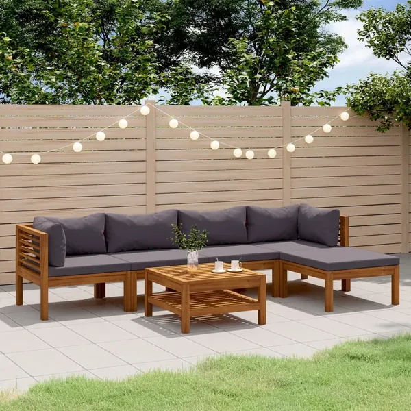 Salon de jardin 6 pcs avec coussin Bois d'acacia solide