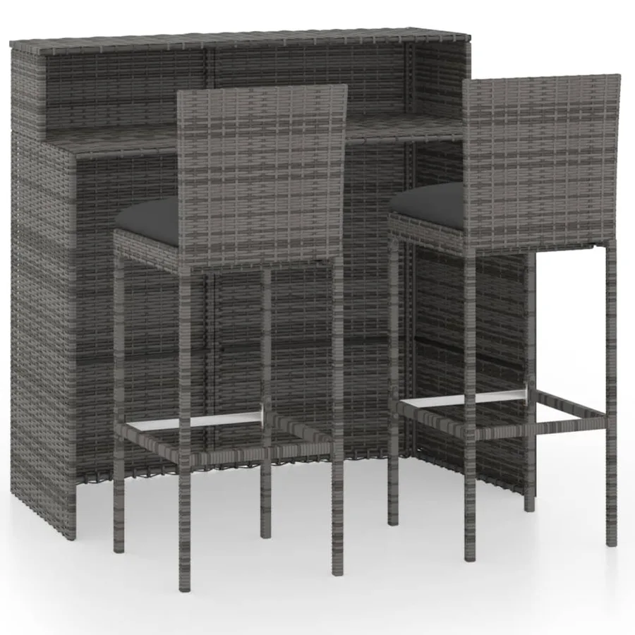 Ensemble de bar de jardin avec coussins 3 pcs Gris - 2