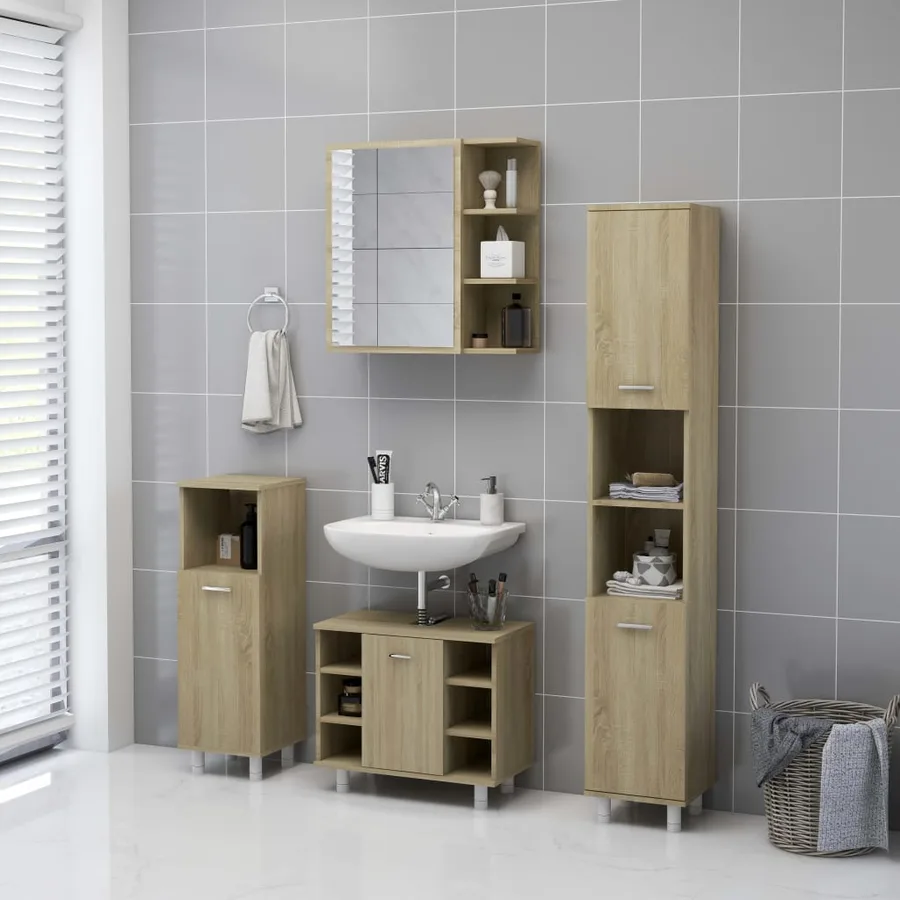 Armoire à miroir de salle de bain Chêne sonoma Bois ingénierie - 5
