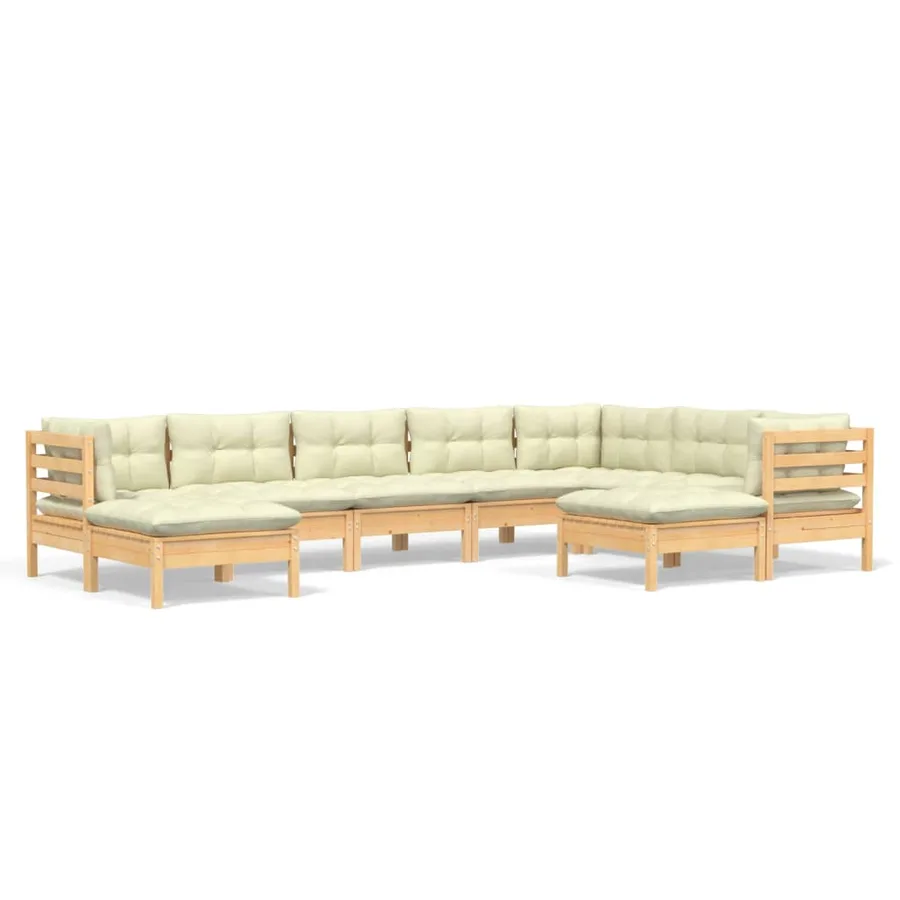 Salon de jardin 9 pcs avec coussins crème bois de pin massif - 2