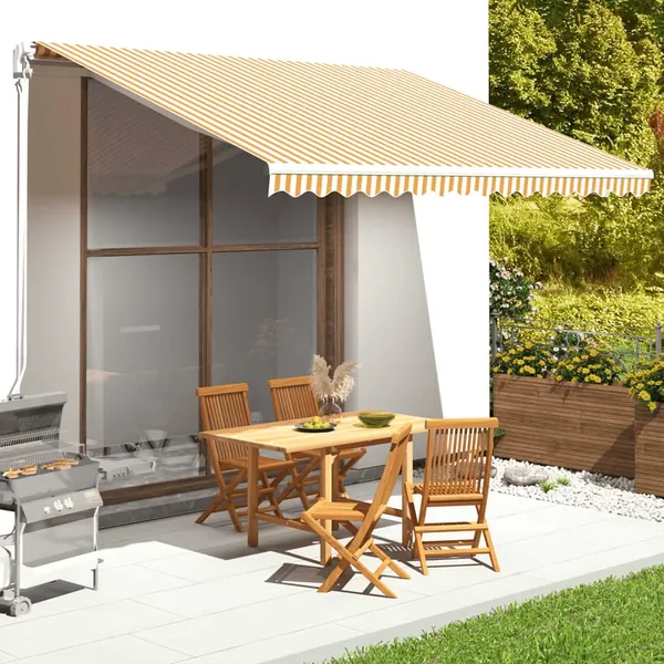 Tissu de remplacement pour auvent jaune et blanc 4x3,5 m polyester