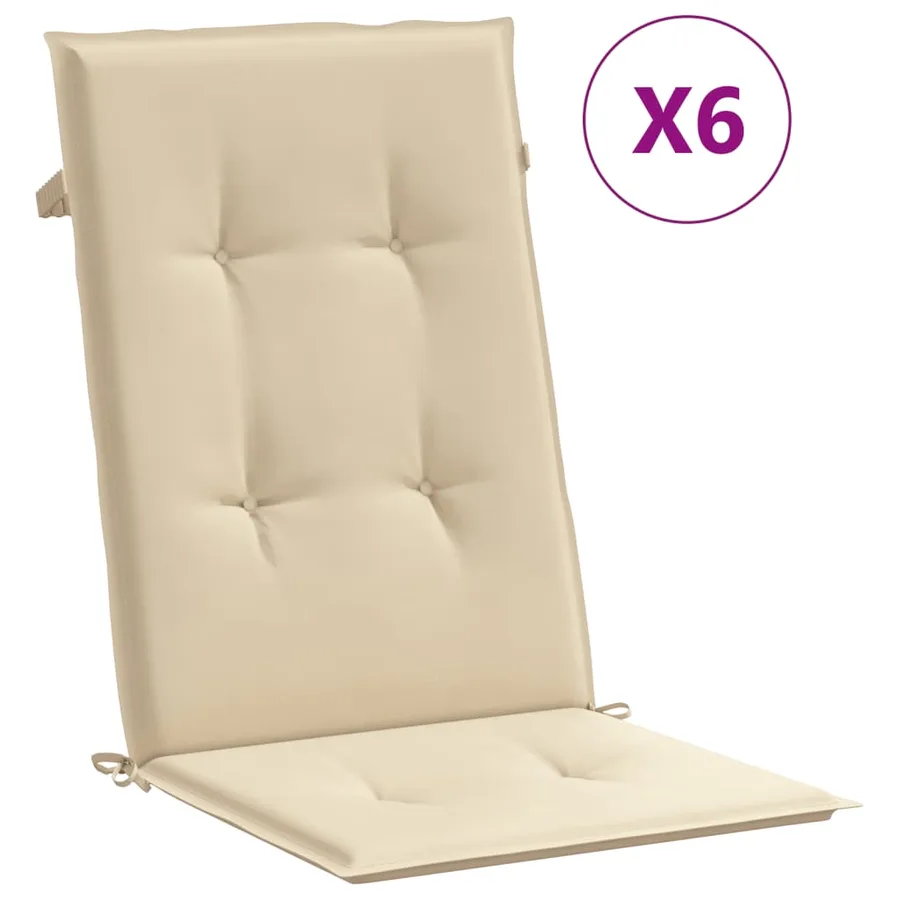 Coussins de chaise de jardin dossier haut lot de 6 beige tissu - 2