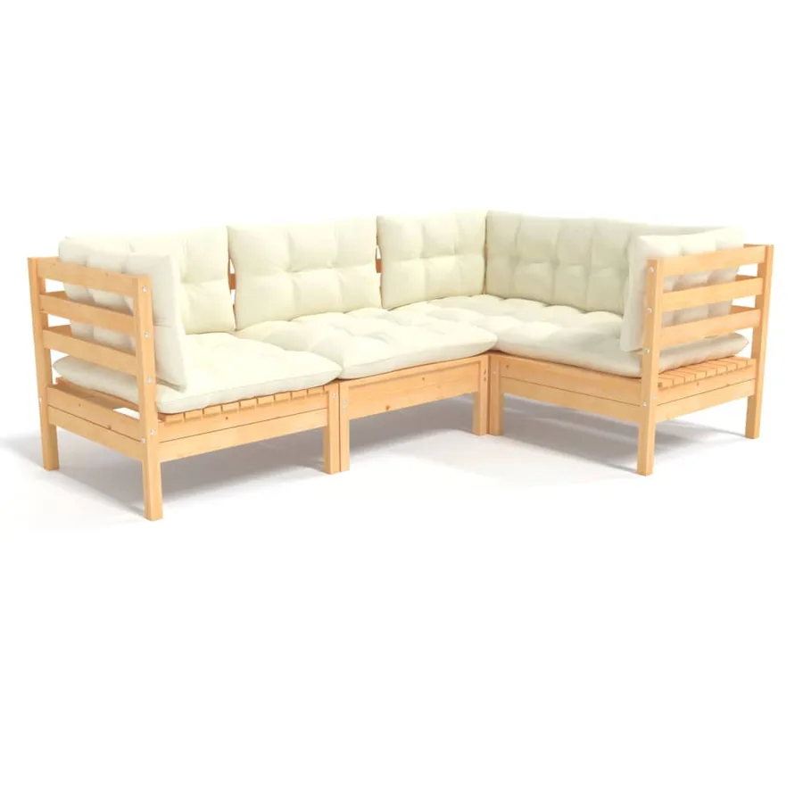 Salon de jardin 4 pcs avec coussins crème Bois de pin - 2