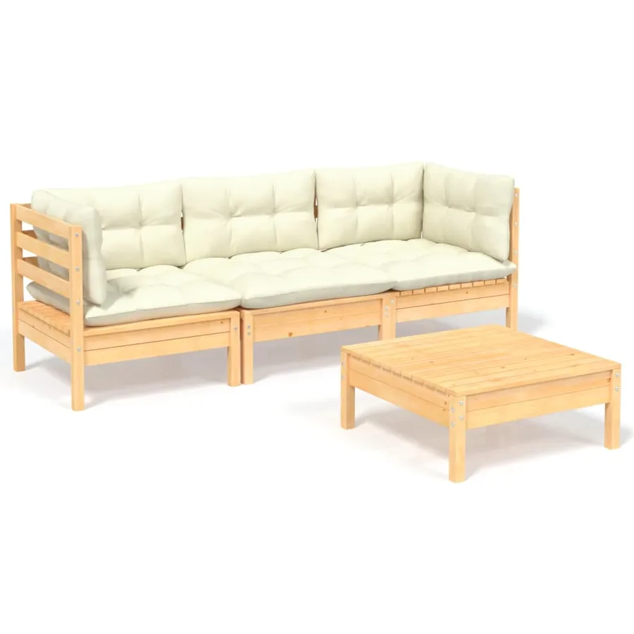 Salon de jardin 4 pcs avec coussins crème Bois de pin - 2
